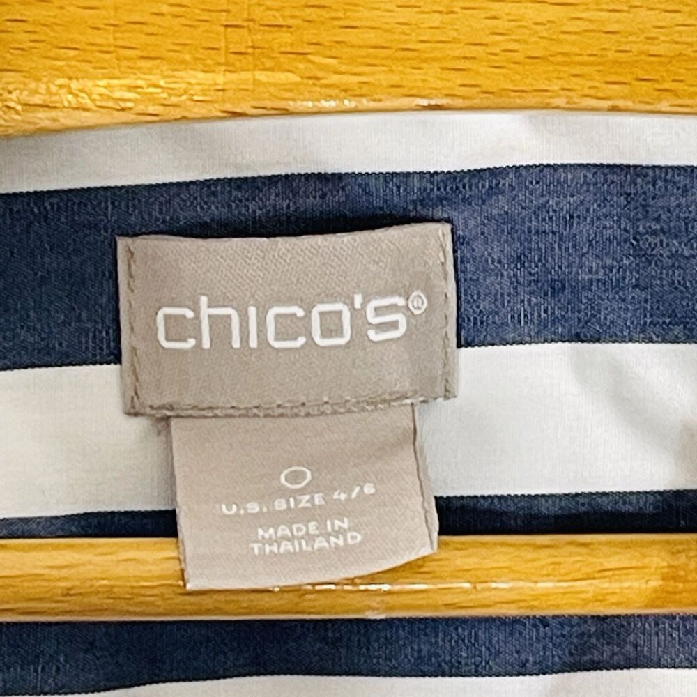 Chico’s No-Iron Cotton Striped Stain Shield Shirt Navy & White Striped Size 4/6 - Picture 5 of 8